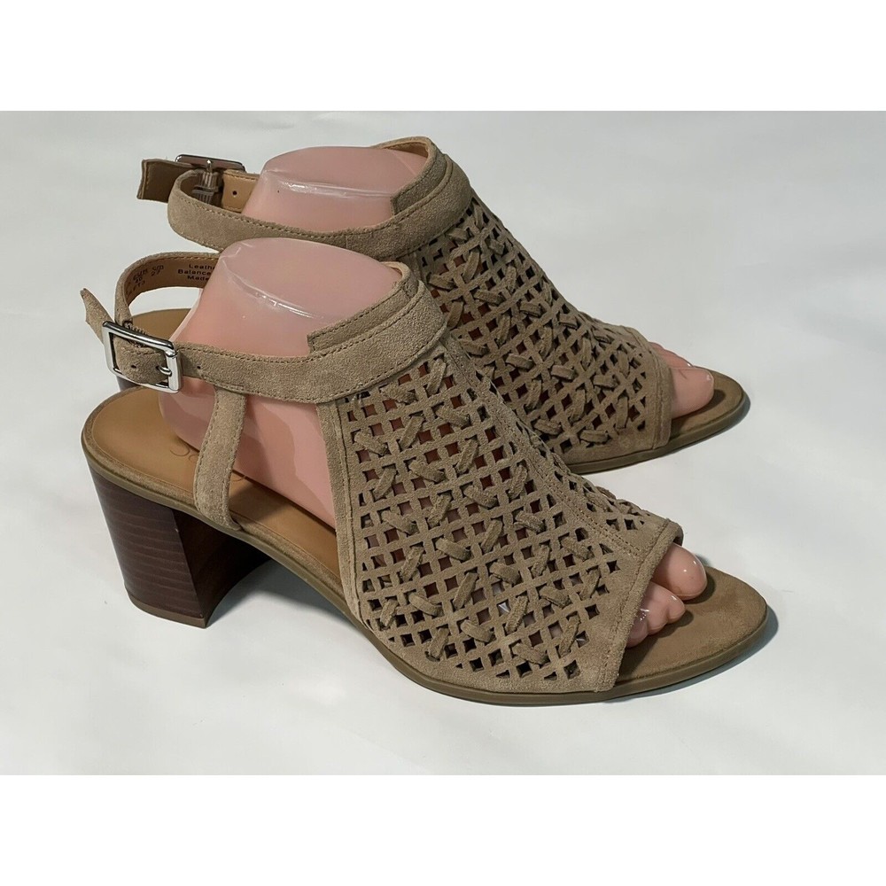 Franco Sarto Harlet 3 Suede Leather Sandal Sz 10 M Block Heel Beige Sling Back